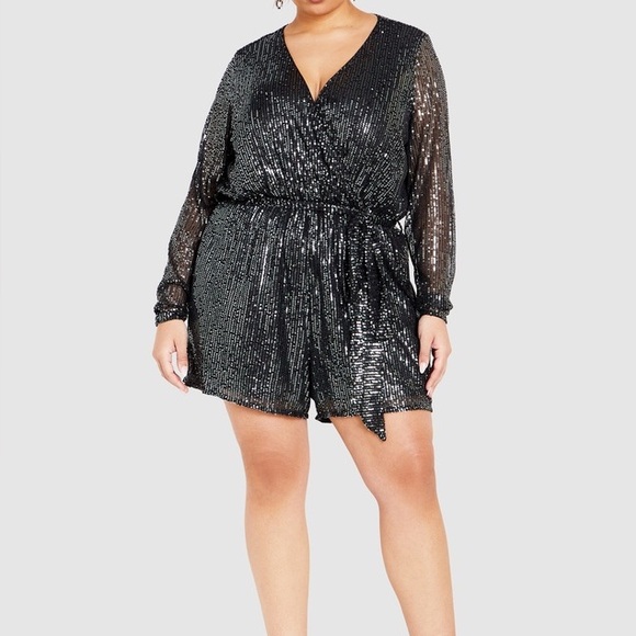NWT City Chic Womens Black Sequin Playsuit Romper Size 20